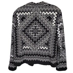 Chicos 2 Size L Jacket Open Front Zig Zag Rick Rack Graphic Artsy Pockets Lined